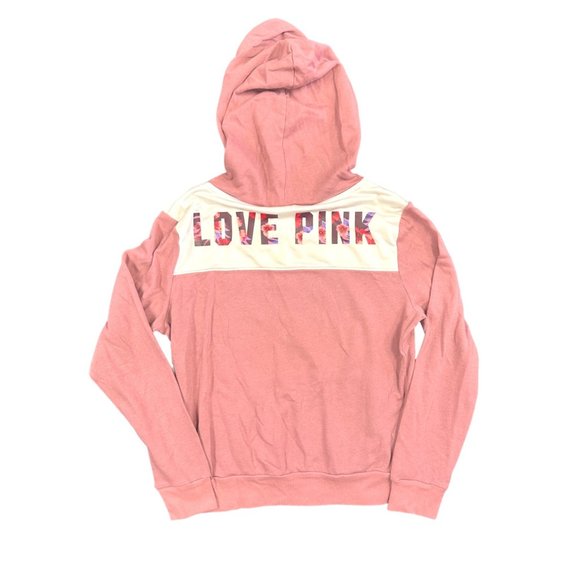 Victoria's Secret Pink Full Zip Hoodie Sweater Floral Logo Colorblock Y2K Jacket - Picture 1 of 9
